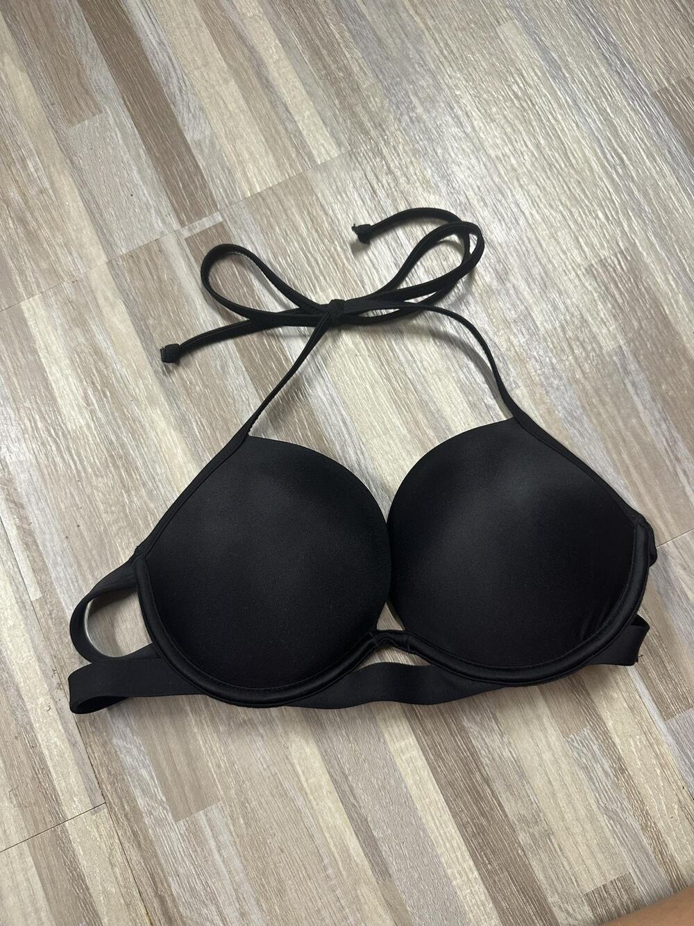 Pink VS Bikini Halter Top Blk Lined Padded Adjustable Strap